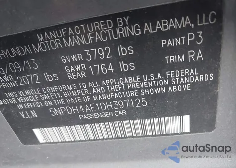 2013 Hyundai Elantra Limited from USA, damaged, VIN 5NPDH4AE1DH397125